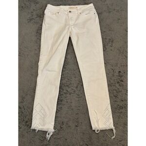 Levi's 711 Jeans Womens 26 White Skinny Raw Hem Embellished Stretch